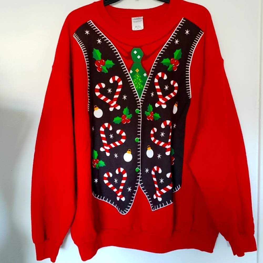 Ugly Christmas Red Crew Neck Graphic Print Featuring A Jolly Sweat Shirt Size XL